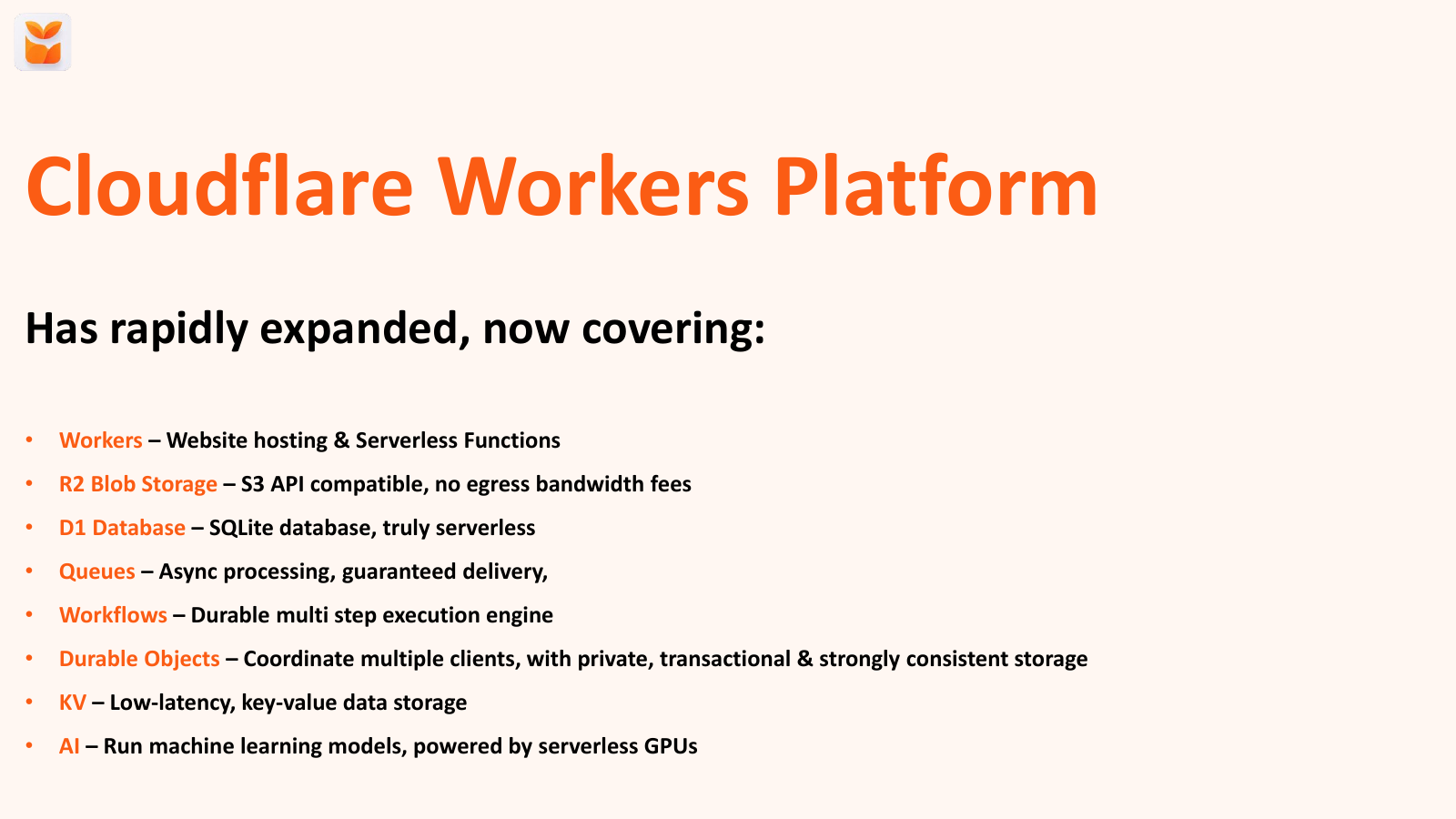 Slide 9 of Building your app on Cloudflare, pick 3: Good, Fast, Cheap
