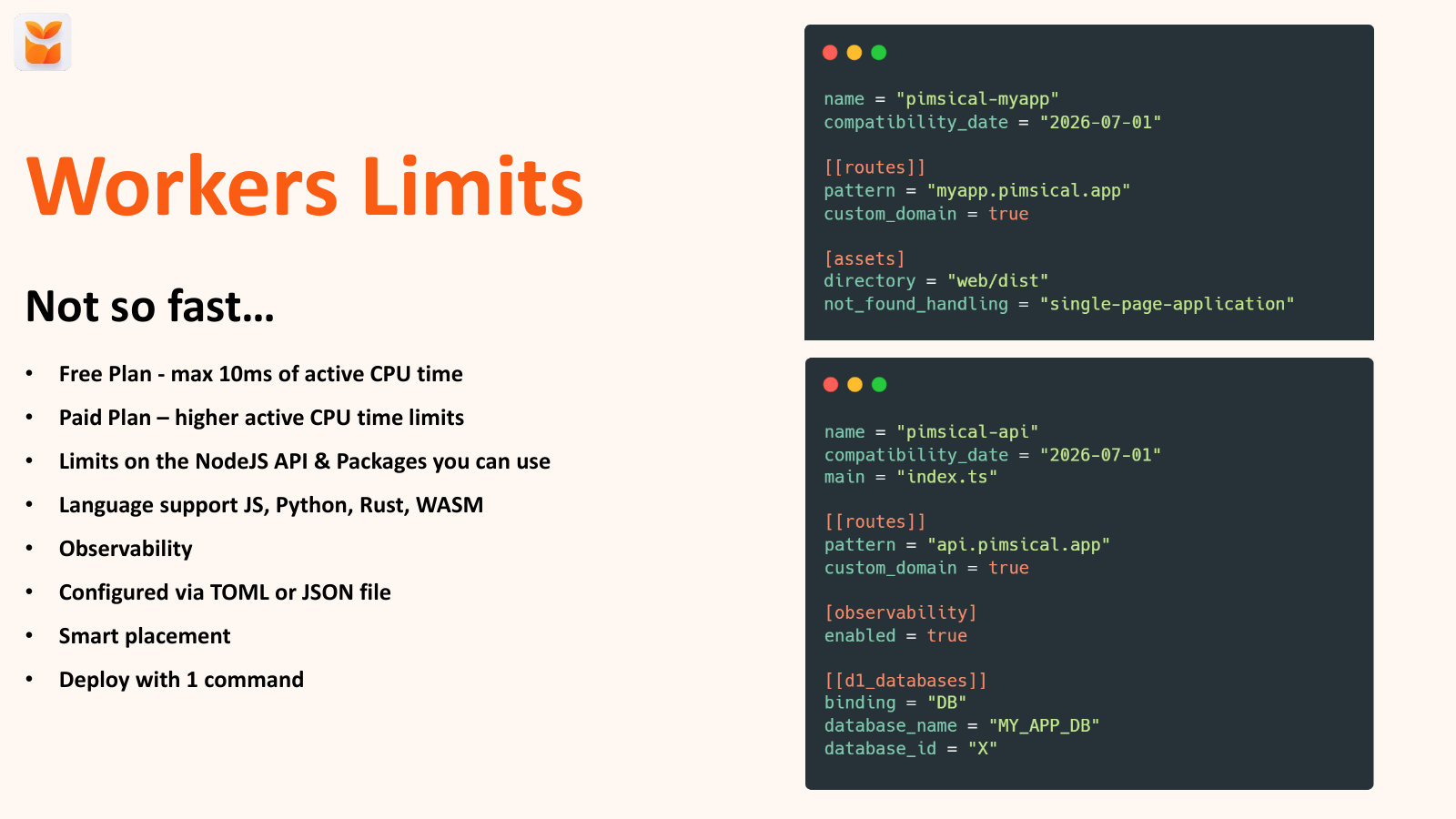 Slide 12 of Building your app on Cloudflare, pick 3: Good, Fast, Cheap